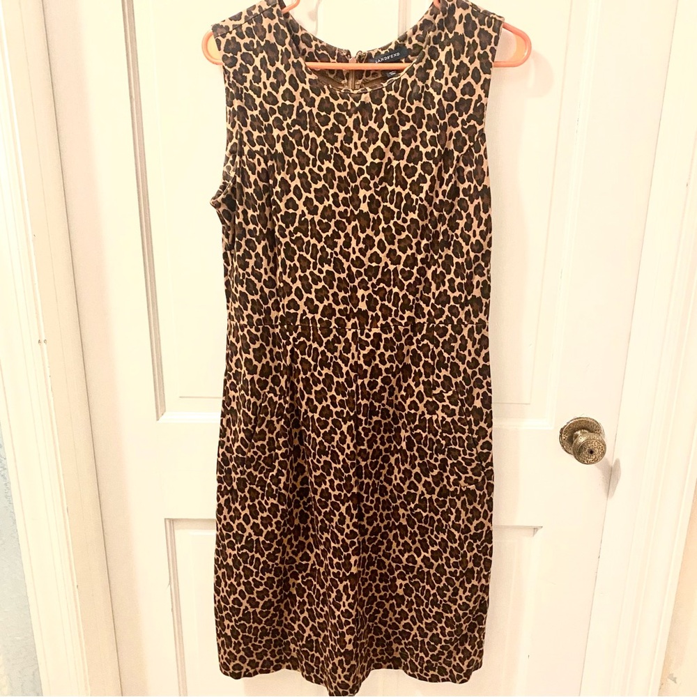 Lands' End Brown Leopard Print Midi Sheath Dress Size 8